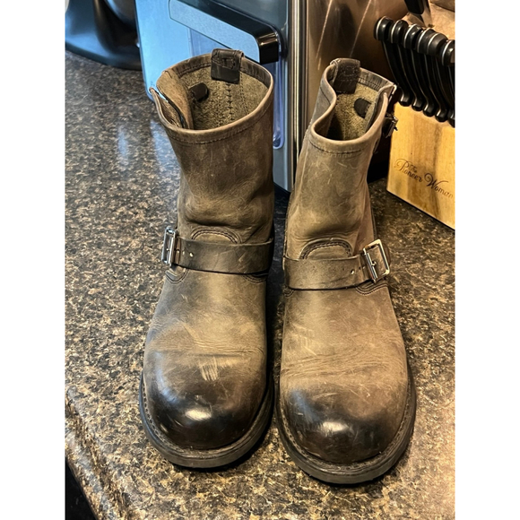 Frye Veronica Distressed Brown Leather Boots - Picture 1 of 12